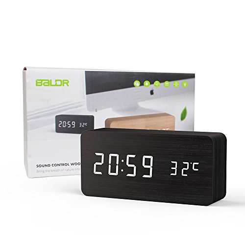 Baldr Wooden Alarm Clock Digital, Black Wood White Light, 5.9”L * 1.57”W * 2.76”H (Cl0929Bw1) #TOP5