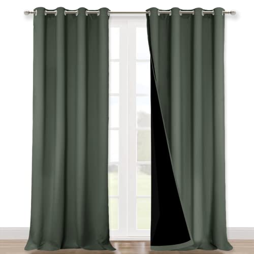 Image of NICETOWN 100% Blackout Blinds, Set of 2, 46 inch x 96 inch, Dark Mallard, Laundry Room Decor Window Treatment Curtains for Large Patio Sliding Door, Thermal Insulated Curtains for Bedroom