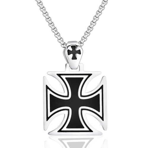 jonline24h Stainless Steel Templar Knight Cross Pendant Biker Mens Womens Necklace 24Inch Chain Silver