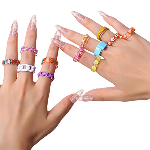 Huiowsr Swerty Resin Rings Acrylic Cute Rings Set, Colorful Rings Knuckle Transparent Stacking Rings Aesthetic Funny Fruit Plastic Rings Stackable Chunky Ring For Girls Gift #TOP6