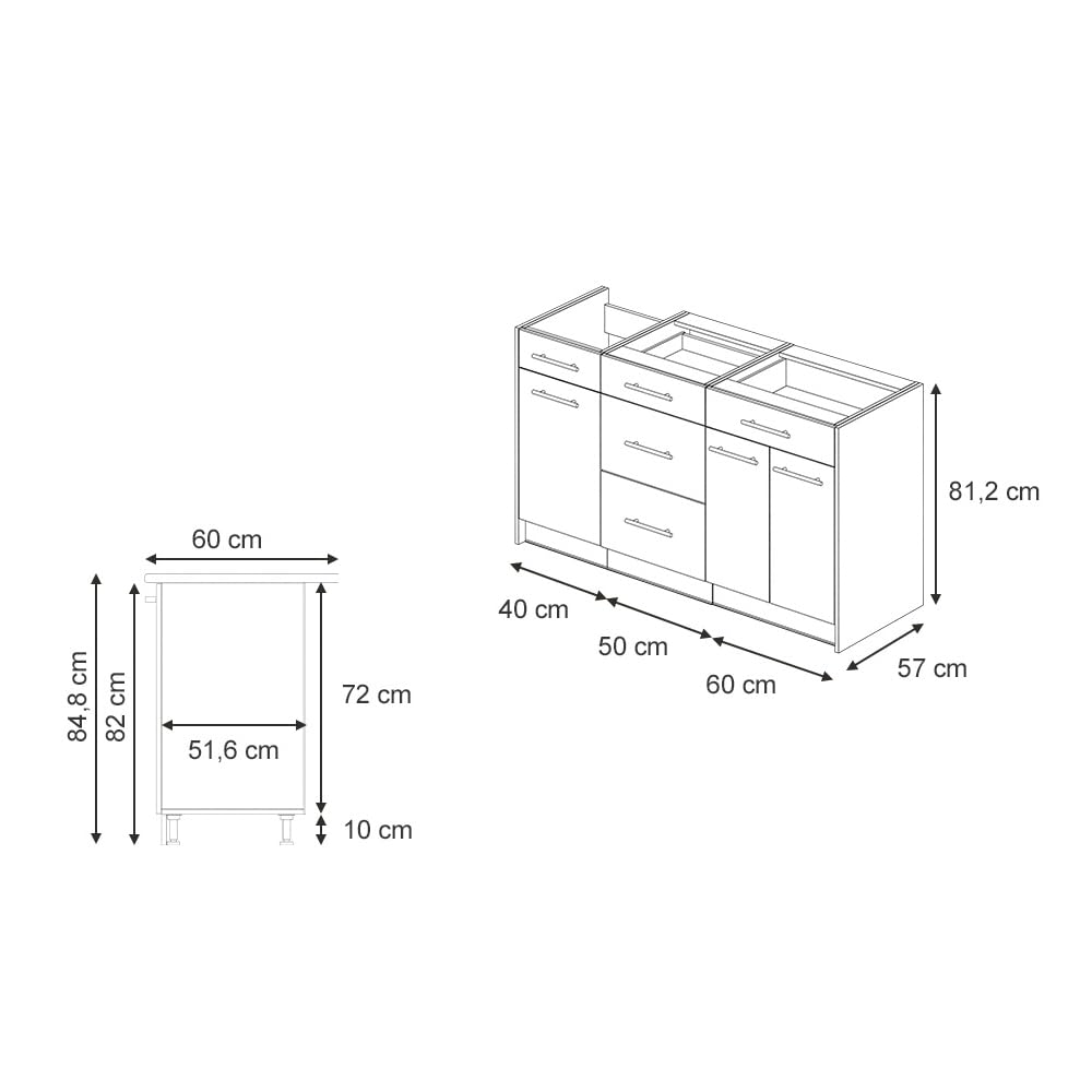 Vicco Küchenblock Fame-Line, Dunkelblau Hochglanz/Weiß, 150 cm | AP Eiche, zur individuellen Erweiterung mit kompatiblen Modulen