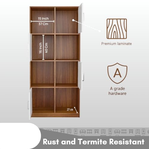 Image of Cube Arch Engineered Wood Open & Closed Bookshelf | Display Unit | Open 4 Shelves & 4 Door Cabinet Storage for Home & Office|1 Year Warranty (Finish - Leon Teak, Knock Down)