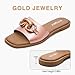 FITORY Women's Flat Sandals Fashion Slides With Soft Leather Slippers for Summer Rose Gold Size 8