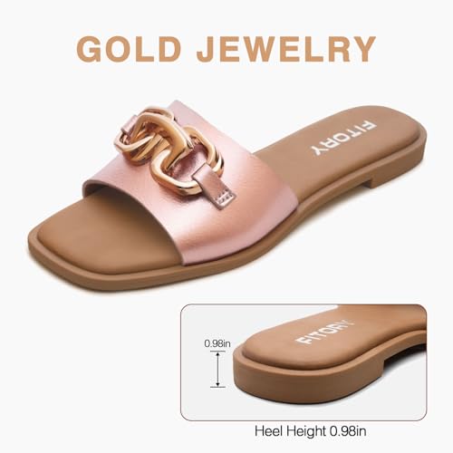Image of FITORY Women's Flat Sandals Fashion Slides With Soft Leather Slippers for Summer Size 6-11