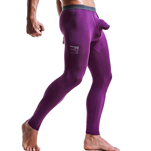 Napoo Men's Midweight Thermal Underwear Bottoms Long Johns Pants Cold Weather Base Layer, Independent Crotch(Purple,M)