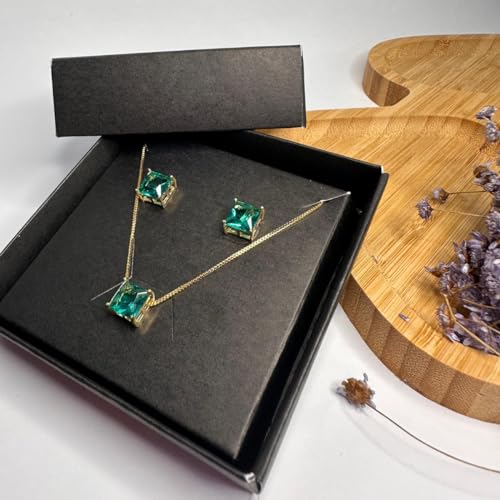 Conjunto Colar E Brinco Pedra Zircônia Verde Esmeralda Banhado a Ouro 18k Antialérgico