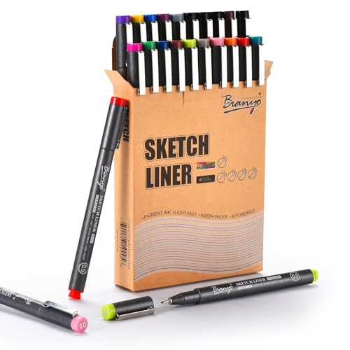 Bianyo Pigment Fineliner Art Pens – 16 Vibrant Colors & 4 Black Pens, Waterproof Ink for Professional Art, Coloring Books, Journals, and Scrapbooking Projects -  8200-20