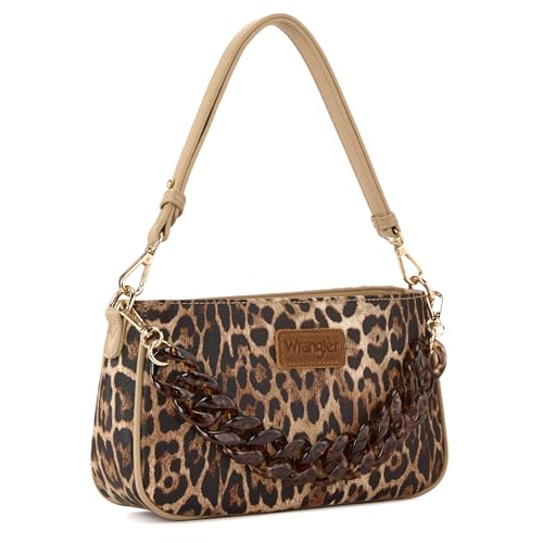 Wrangler Small Women's Shoulder Bag Retro Cheetah Clutch Purse with Acrylic Chain Convertible Cute Hobo Tote Handbag for Daily WG474-8633LP