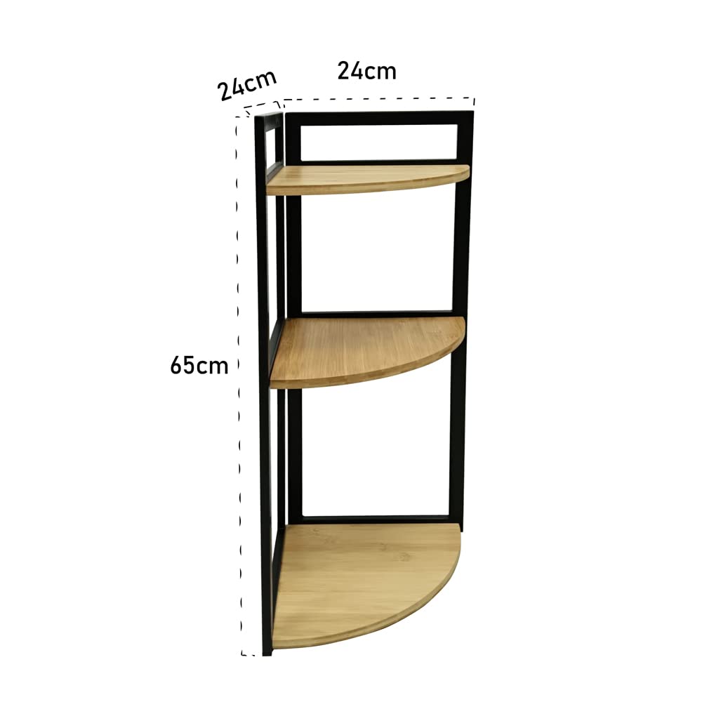 XZ-22123-2 Estante Organizador de Madera Natural Pirámide con los Marcos Metal para Baño, Alacena, Lavandería, Multifunción 3 Niveles.