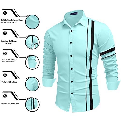 Image of Zombom Men Cotton Polyester Blend Regular Fit Striped Full Sleeve Casual Shirt