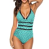 Funny Shark Women's One Piece Swimsuits Tummy Control Bathing Suits for Women V Neck Bikini Swimwear M