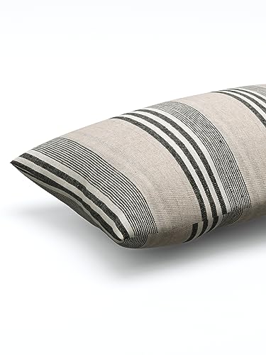 Image of 180 TC Pillow Cover Set of 2 | Pillow Cover Cotton 100% | Pillow Cover Set of 2 King Size | Wrinkle Free & Fade Resistance | Striped Pattern | Standard Size | All Season Use (Grey)
