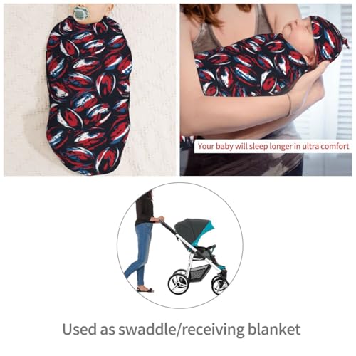 Image of Watercolor Rugbys Newborn Swaddle Blankets Hat Sets Soft Baby Receiving Blanket Swaddle Sack for Baby Shower Infant Boy Girl Gift