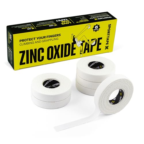 SPORTTAPE 6 Rotoli Nastro per Dita 1,25cm x 10m – Bianco | Nastro Ossido di Zinco Rigido per BJJ, Arrampicata, Golf & Canottaggio | Strappabile a Mano, Protezione Dita & Pollici (3x2 Rotoli)