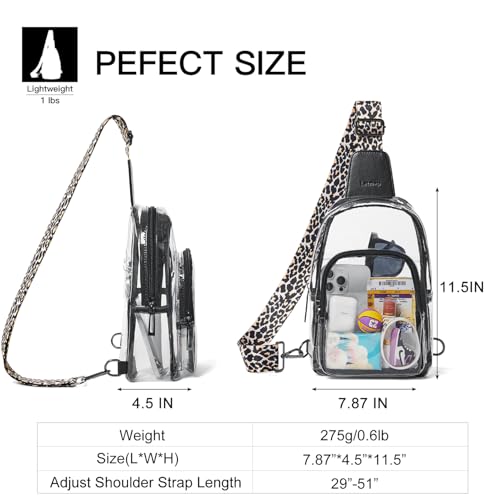 LATMAP Clear Bag for Stadium Events, Clear Purse for Women Stadium Crossbody Bag, Transparent Backpack for Concerts Sports-Leopard - Thumbnail 5