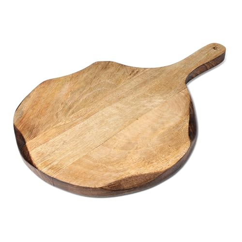 GoCraft Rundes Schneidebrett aus Holz, Pizzaschaufel aus Mangoholz, Schneidebrett, Servierbrett, Charcuterieplatte, 40,6 x 27,9 cm