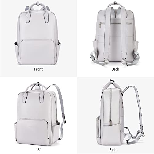 Bostanten Laptop Backpack For Women 15.6 Inch Computer Genuine Leather Backpack Purses College Travel Daypack Large Satchel Grey #TOP4