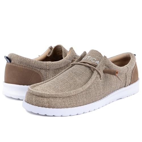 Image of Nautica Men's Comfort Loafers, Slip-On Boat Shoe, Lightweight Casual Stretch Sneaker-Rushford