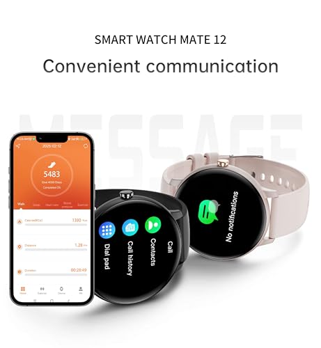 Mate 12 Smart Watch 1.39 Inch HD Screen IP68 Waterproof Fitness Tracker with Heart Rate Blood Oxygen Monitor Voice Search Sports Modes for Men Women