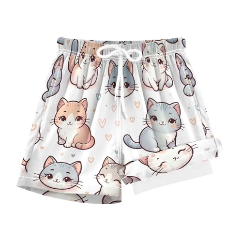 YANENDIE Boy Swim Trunks with Compression Liner Cute Cats Boys Swim Shorts Quick Dry Beach Shorts