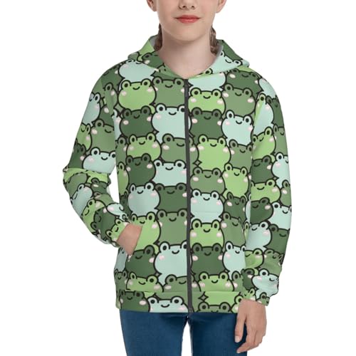 Cute Frog Cartoon Kid Hoodies Boys Zip Up Sweatshirts Girls Pullover with Pocket3