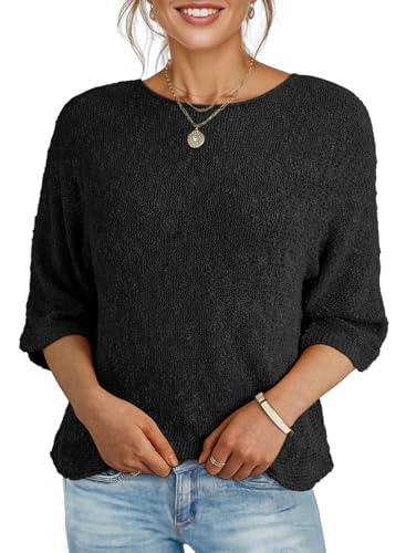 Image of Dokotoo Womens 2026 Spring Summer Casual Crewneck 3 /4 Sleeve Striped Lightweight Knit Trendy Boho Tops Pullover Sweaters