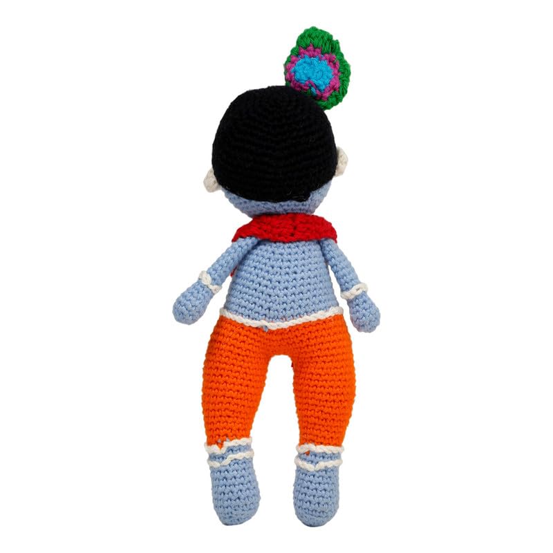 Image of LITTLE GINNIE Lord Krishna Crochet Soft Doll for Babies -Blue | Handmade Crochet Soft Toy for Kids Girls | Ideal for Birthday & Return Gift for 6+ Months