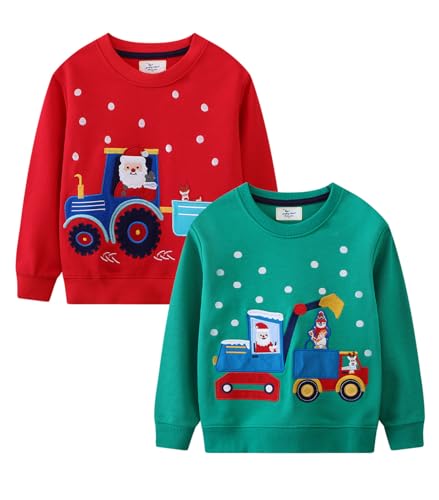 Image of LOKTARC Toddler Boys Graphic Crewneck Sweatshirts 2-Pack, Sizes 2T-7 | Cotton Blend French Terry, Dinosaur, Construction and Shark Graphics, Ribbed Trim, Preschool Daycare Outdoor