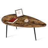 Entrintou Modern Oval Small Coffee Table, Mid Century Wood Coffee Table with Metal Legs, Unique Retro Center Table, Rustic Farmhouse Coffee Tables for Living Room, Office, Rustic Brown
