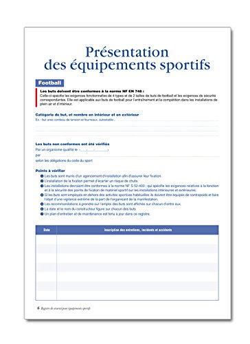 Registre de sécurité pour équipements sportifs - P004
