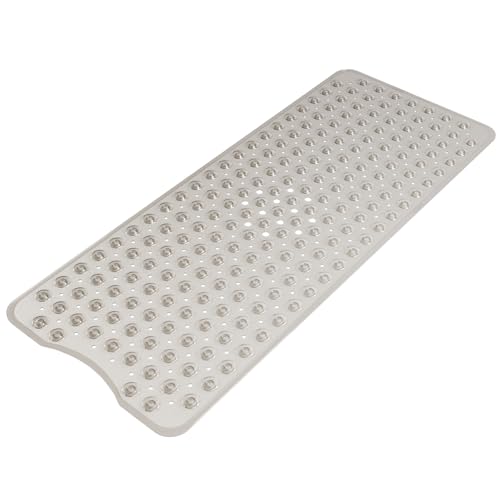 AmazerBath Shower Mat Non Slip 40 x 16 Inches, Shower Stall Mats with Suction Cups and Drain Holes, Non Slip Bath Mat for Tub for Elderly & Kids, Clear Gray