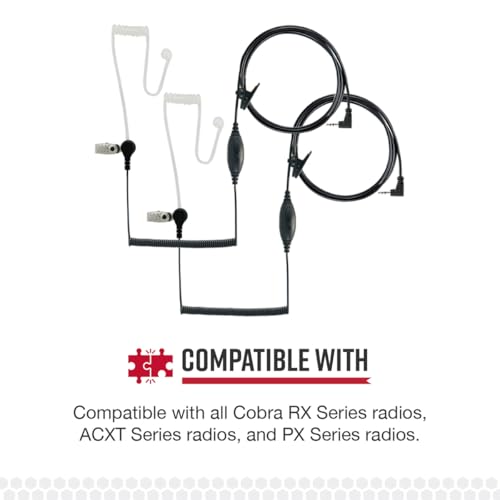 Image of Cobra GA-SV01 2P Surveillance Walkie Talkie Headset Microphone, Compatibile with All Cobra MicroTalk Two-Way Radios, Silicone Ear Tip, Black, (2-Pack)
