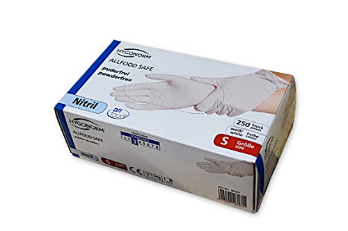 Preisvergleich Produktbild HYGONORM Nitril-Einweghandschuhe, Safe Light, Einmalhandschuhe, Untersuchungshandschuhe, Gr. S, 250 Stück pro Box, puderfrei, allergiefrei, unsteril, Einmalhandschuhe, Farbe: weiß