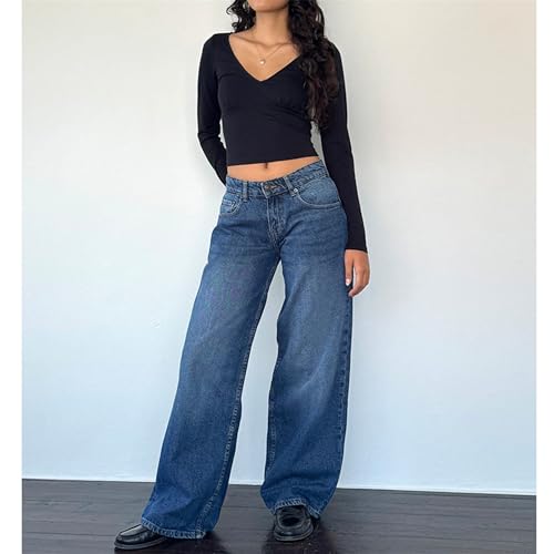 Straight Leg Jeans for Women Wide Leg Stretch Jeans Low Rise Boyfriend Trendy Long Denim Pants3