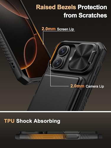 Image of Vihibii for iPhone 16 Case Wallet with Card Holder (4 Cards) [RFID Blocking] & Slide Camera Cover, Military Grade Drop Protection, Rugged Hard Back & Silicone Edge Phone Case, 6.1 inch 2024, Black