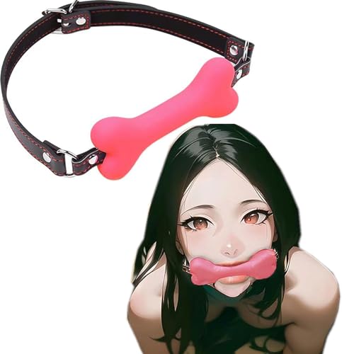 PUTISHU Silicone Mouth Gag Adult Adjustable Leather Strap Open Mouth Gag Bone Ball Gag Bondage Gag Breathable Mouth Gag Silicone Bondage Set Restraint Slave SM Game Erotic Sex Toys Pink