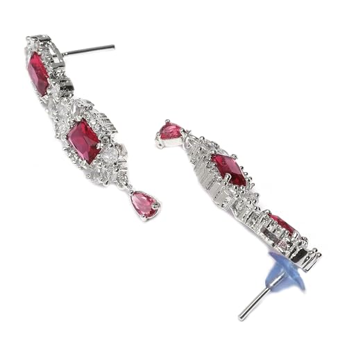 Rhodium Plated Square Shaped Silver Toned American Diamond Necklace Set