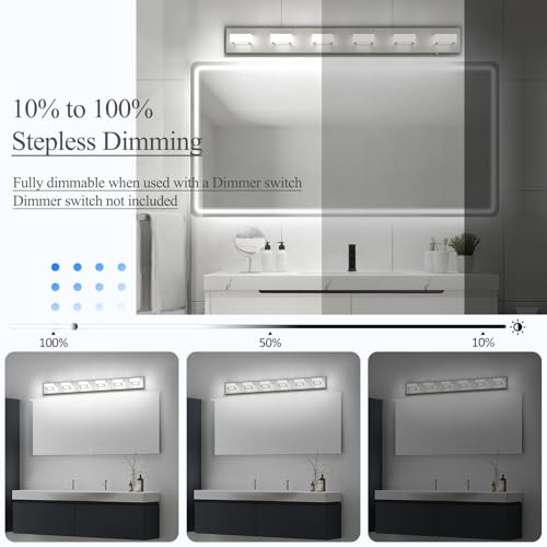 Image of Ralbay Brushed Nickel Bathroom Lights Fixtures Dimmable 5 Color Temperature Acrylic Modern Vanity Lights for Bathroom Brushed Nickel-5 CCT 40.4 inch