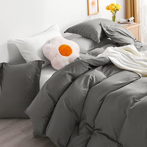 Image of NTBAY Queen Duvet Cover Set, 1 Dark Grey Duvet Cover and 2 Pillow Shams, Soft Brushed Microfiber Comforter Cover with Zipper Closure, Dark Grey
