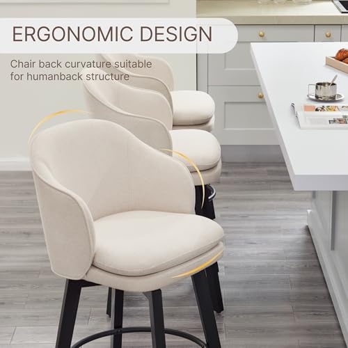 Counter Height Barstools 26 inch Upholstered Swivel Bar Stools with Back and Wood Legs for Kitchen Island,Set of 2,Beige Fabric - Thumbnail 6