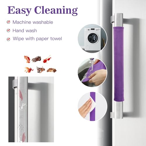 Image of Nuovoware Refrigerator Door Handle Covers Set of 4, Make Kitchen Appliance Fridge Oven Microwave Dishwasher Clean,Protect Antiskid Washable Decor Cloth,Keep Off Smudges Fingerprint Oil Stain, Purple