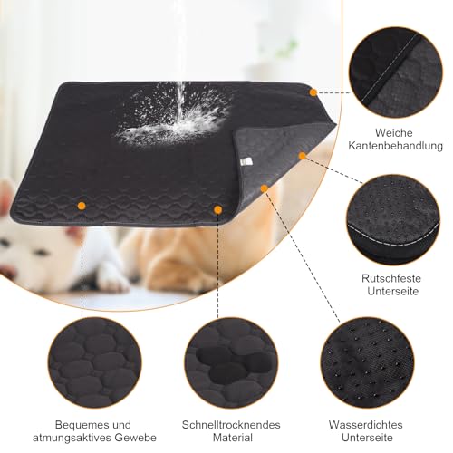 Lollanda Waschbar Welpenunterlagen, Wiederverwendbare Matten für Hunde, Hundematte Bodenschutz Waschbare, Haustier Unterlagen für Drinnen, Draußen, Reisen(60X45CM,Schwarz)
