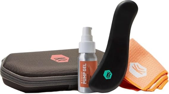 SIDEKICK Curve Muscle Scraper: 4-in-1 Gua Sha Scraping Massage Tool w/Emollient Pump Gel - Handmade Stone for Plantar Fascia Relief, IT Band Relief, Neck Relief and More