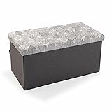 Versa Gardee Tabouret pliant. Trunk de type bouffant avec stockage, pliage, mesures (à x l x an) 37,5 x 38 x 76,5 cm, lin, gris et blanc couleur