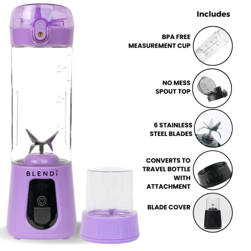 Blendi Pro Plus Cordless Portable 17.5 Oz Rechargeable Blender - Crush Ice, Slash Fruit, Blend Sports Powders Anywhere 6 Stainless Steel Blades Powdered By 120W - Use In Kitchen, Gym, Camping, Tailgating (17.5Oz, Purple) #TOP1