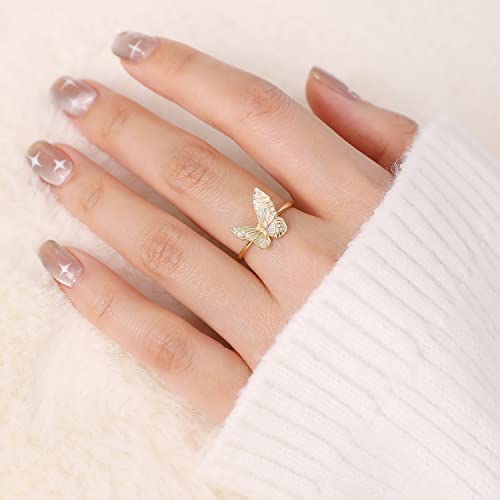 Bague de papillon en argent sterling ajustable pour femmes