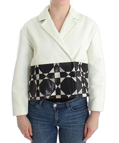 Andrea Pompilio White Black Cropped Leather Jacket IT40|S