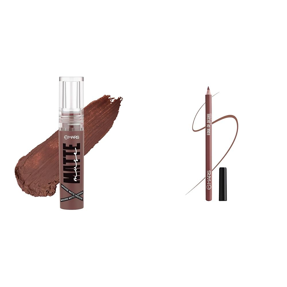 MARS Matte Muse Mousse Lipstick (3ml) (03-QUEEN) with Doe-Foot Applicator Matte Lip Liner | One Swipe Smooth Application | Long Lasting Lip Pencil (1.4gm) (11-SPICED CRANBERRY)-image-17