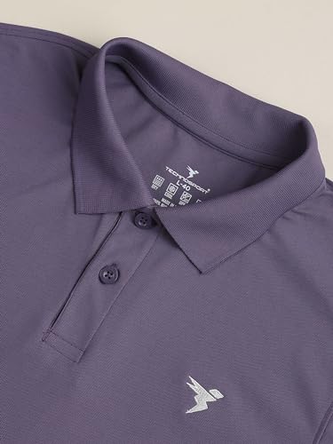 Image of TECHNOSPORT Mens Slim Fit Polyester Active Wear Collar Polo T-Shirt with Long Sleeves for Workout, Sports