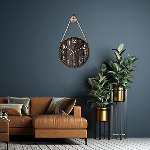 Pacific Bay Montpellier Large Wall Clock Decorative Lightweight Rope Hang Modern Wall Clock Silent Non-Ticking 3-D Dial Easy-To-Read Battery Operated Glass Cover 18-Inch Rustic Clock – Latest Model #TOP2